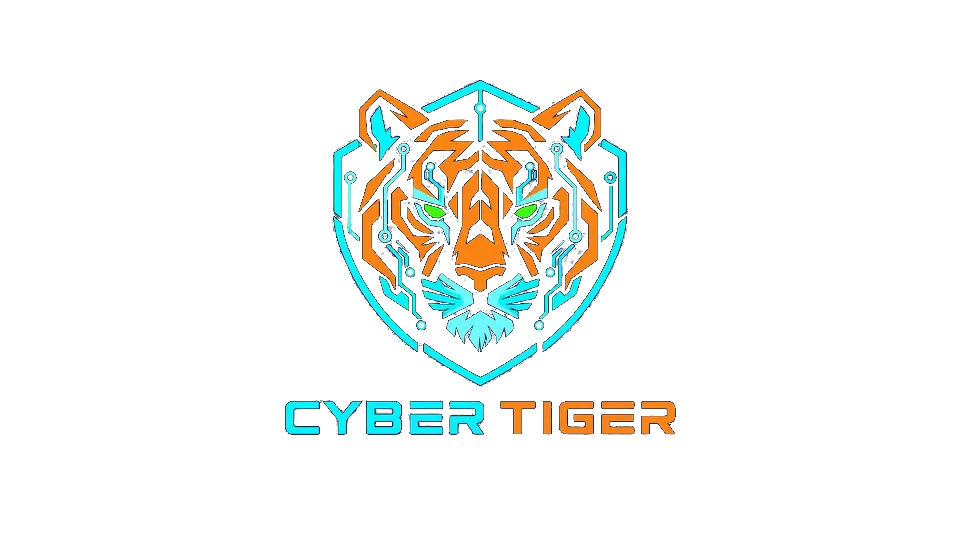 Cyber Tiger with green digital eyes